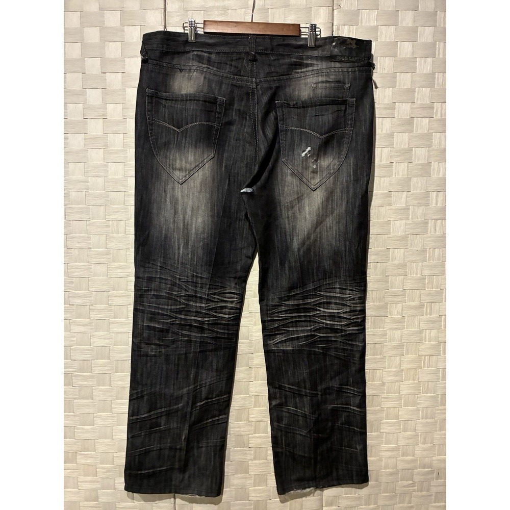 Gold Label Mens Jeans 42x32 Black Gray Faded Whiskered Straight Leg Denim